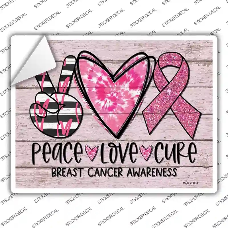 P-3884s-S Peace Love Cure Breast Cancer Novelty Rectangle Sticker Decal - Small