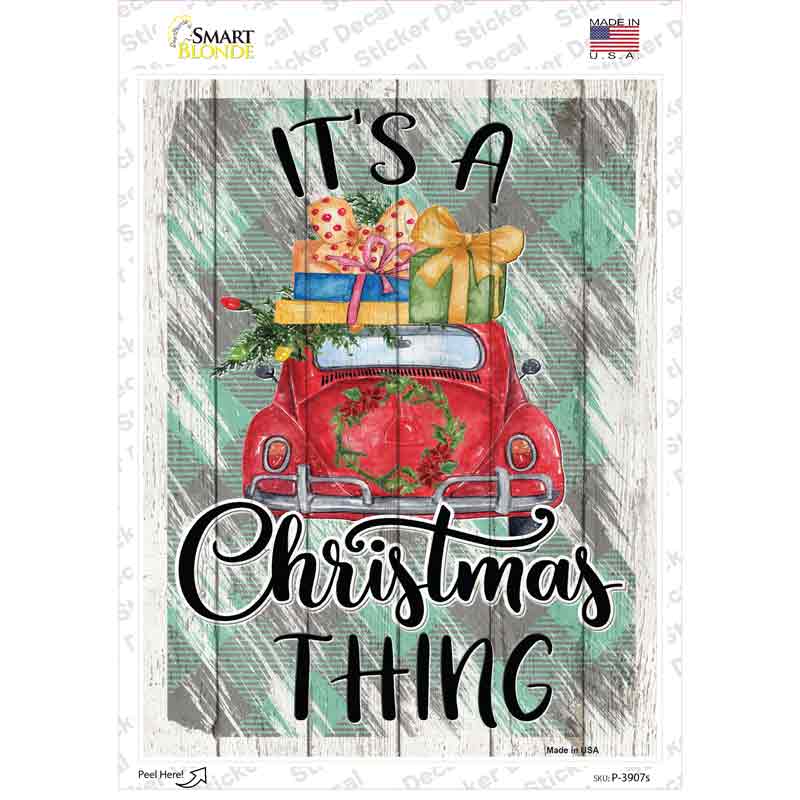 P-3907s-M Christmas Thing Car Novelty Rectangle Sticker Decal - Medium