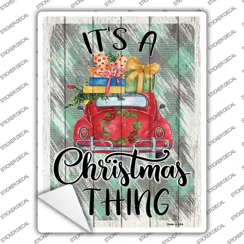 P-3907s-S Christmas Thing Car Novelty Rectangle Sticker Decal - Small