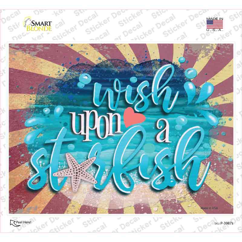 P-3987s-M Wish Upon A Starfish Novelty Rectangle Sticker Decal - Medium