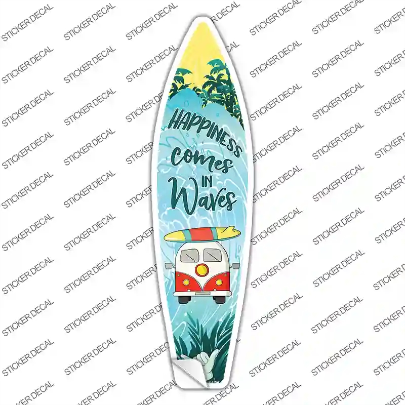 SB-229s-S Happiness Comes in Waves Novelty Surfboard Sticker Decal - Small