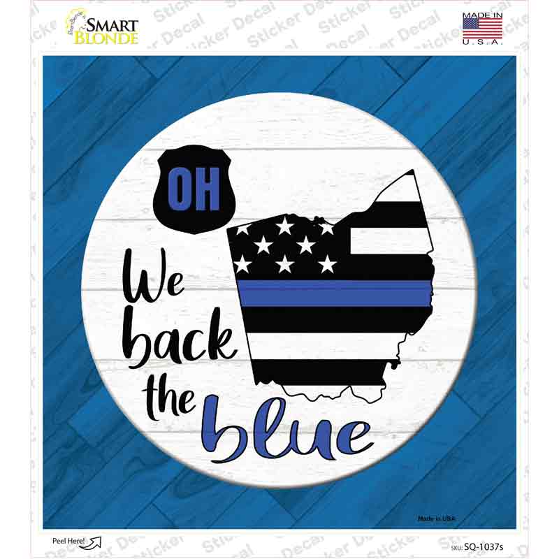 SQ-1037s-M Ohio Back the Blue Novelty Square Sticker Decal - Medium