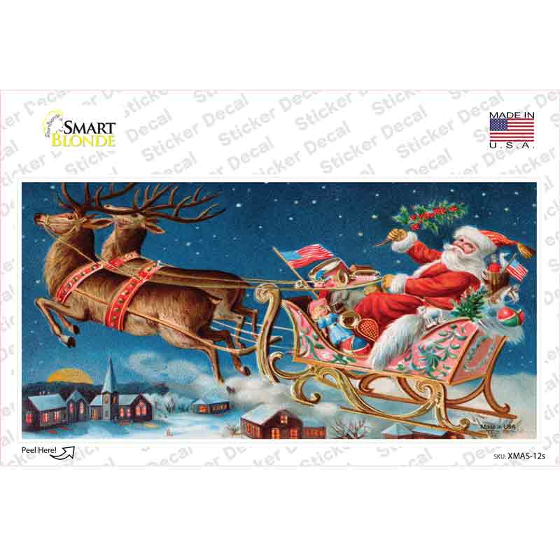 XMAS-12s-M Santa Sleigh Novelty Sticker Decal - Medium