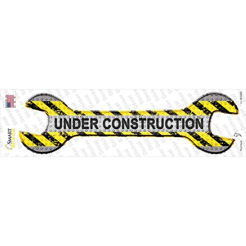 W-030s-M Under Construction Novelty Wrench Sticker Decal - Medium