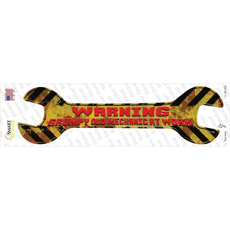 W-152s-M Old Mechanic At Work Novelty Wrench Sticker Decal - Medium