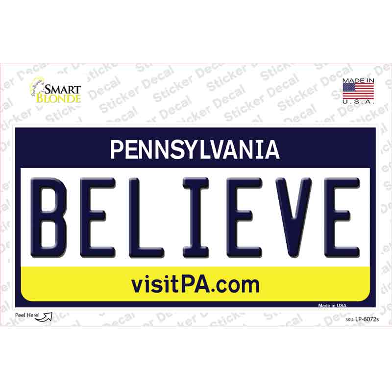 LP-6072s-M Believe Pennsylvania State Novelty Sticker Decal - Medium
