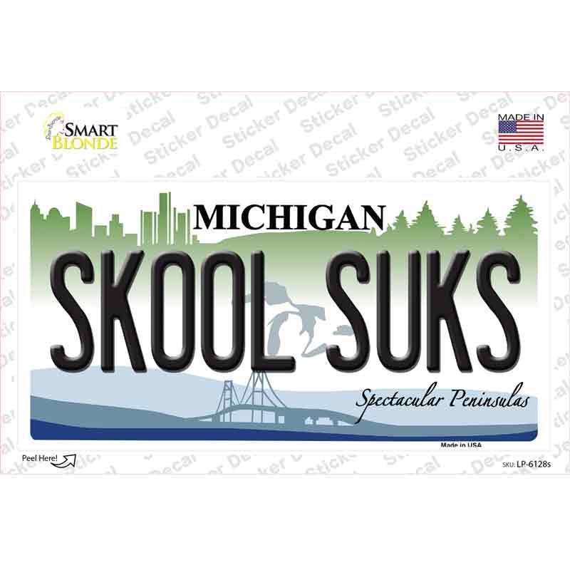 LP-6128s-M Skool Suks Michigan Novelty Sticker Decal - Medium