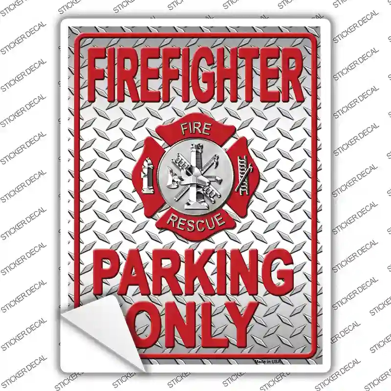 P-028s-S Firefighter Only Diamond Effect Novelty Rectangle Sticker Decal - Small