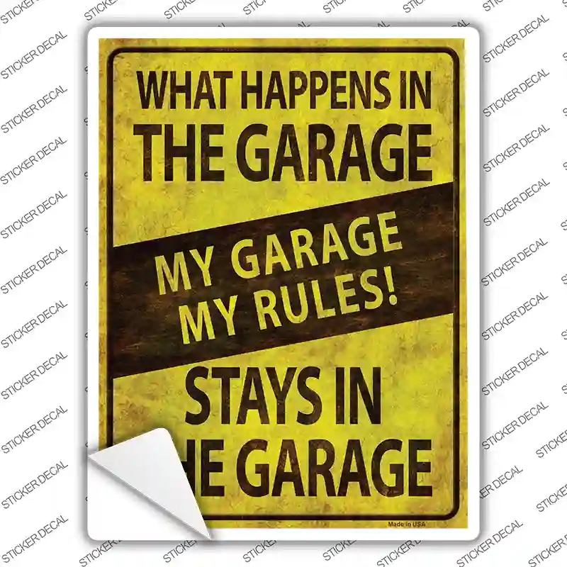P-1315s-S My Garage My Rules Novelty Rectangle Sticker Decal - Small