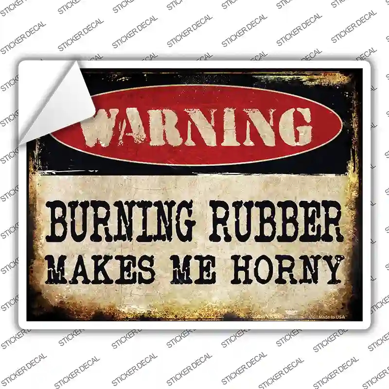 P-1328s-S Burning Rubber Novelty Rectangle Sticker Decal - Small