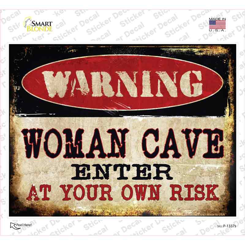 P-1337s-M Women Cave Novelty Rectangle Sticker Decal - Medium