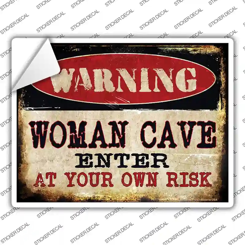 P-1337s-S Women Cave Novelty Rectangle Sticker Decal - Small