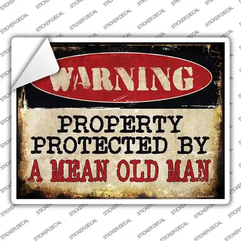 P-1338s-S A Mean Old Man Novelty Rectangle Sticker Decal - Small