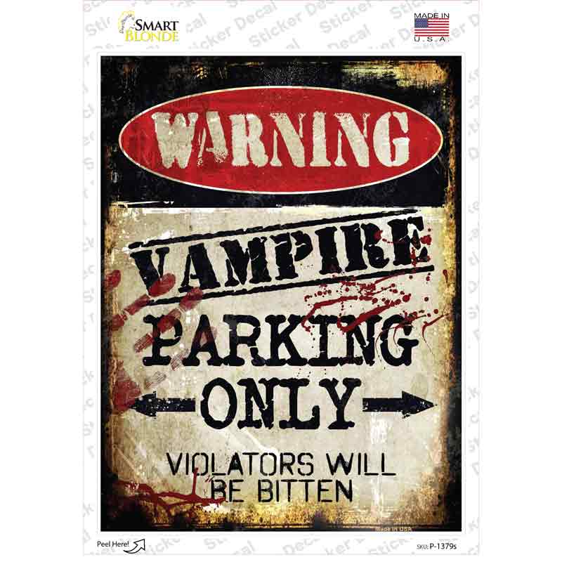 P-1379s-M Vampire Only Novelty Rectangle Sticker Decal - Medium