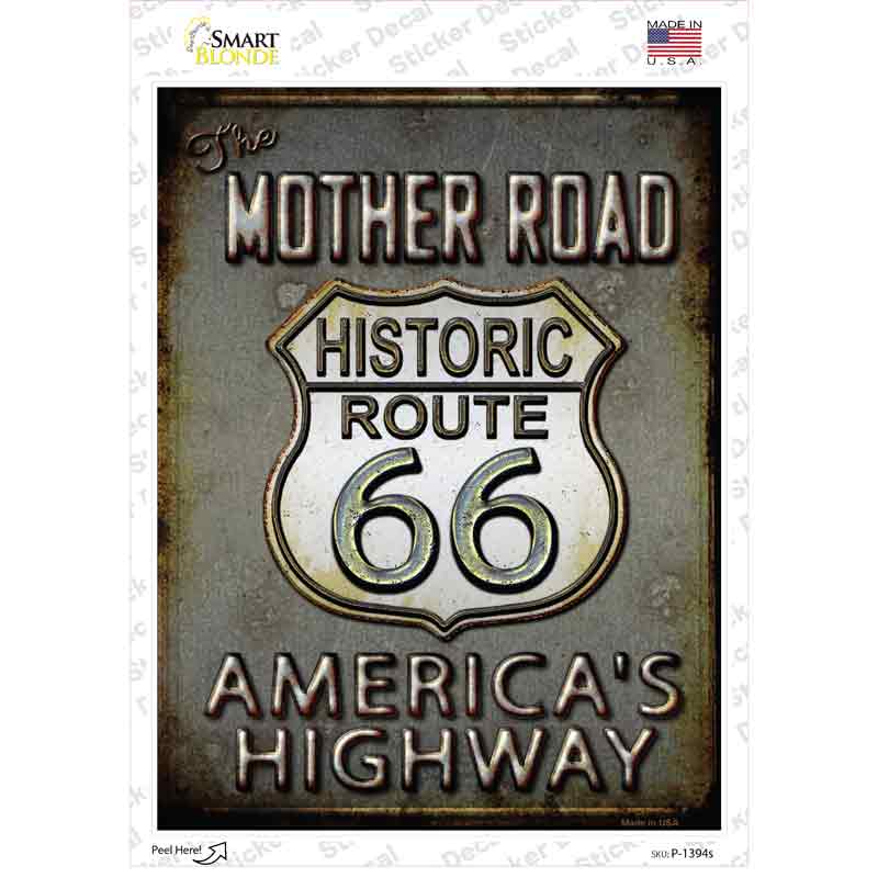 P-1394s-M Historic Mother Road Route 66 Novelty Rectangle Sticker Decal - Medium