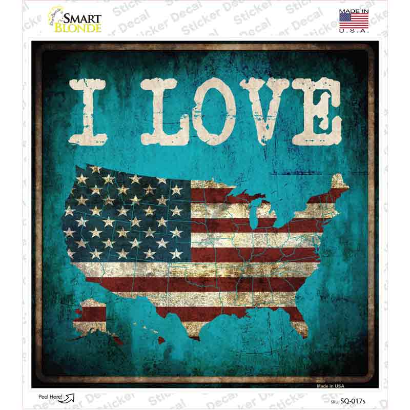 SQ-017s-M I Love USA Novelty Square Sticker Decal - Medium