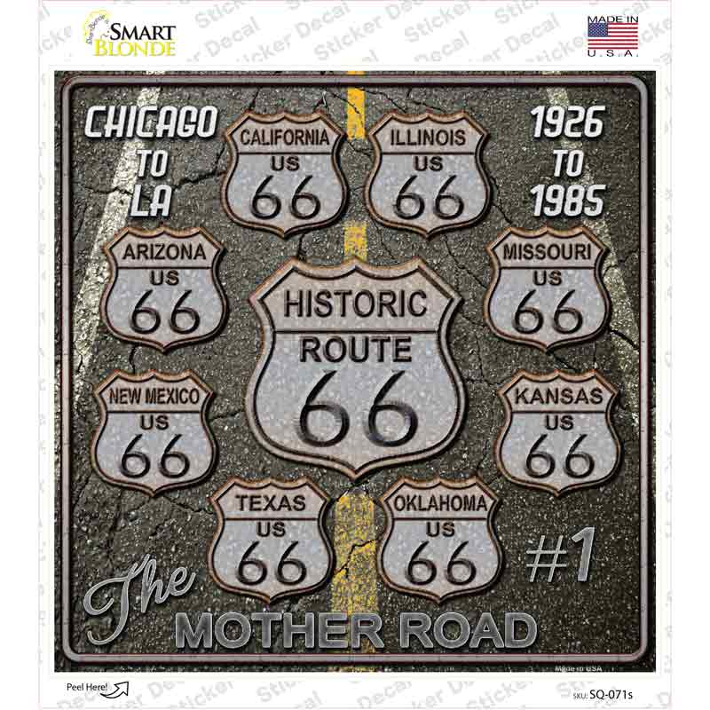 SQ-071s-M Route 66 Black Top Novelty Square Sticker Decal - Medium
