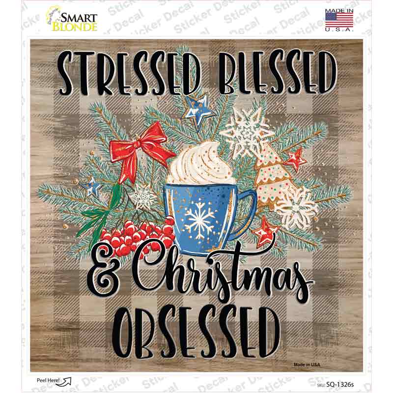 SQ-1326s-M Christmas Obsessed Novelty Square Sticker Decal - Medium