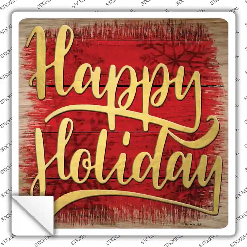 SQ-1331s-L Happy Holiday Red Novelty Square Sticker Decal - Large