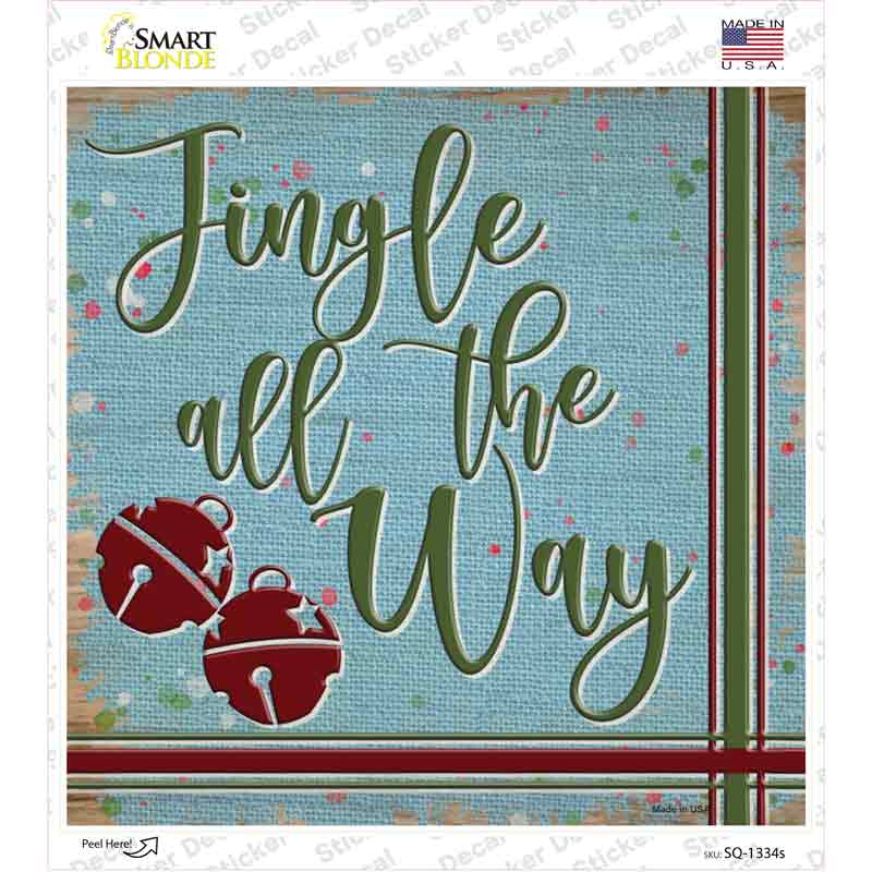 SQ-1334s-M Jingle All the Way Blue Novelty Square Sticker Decal - Medium