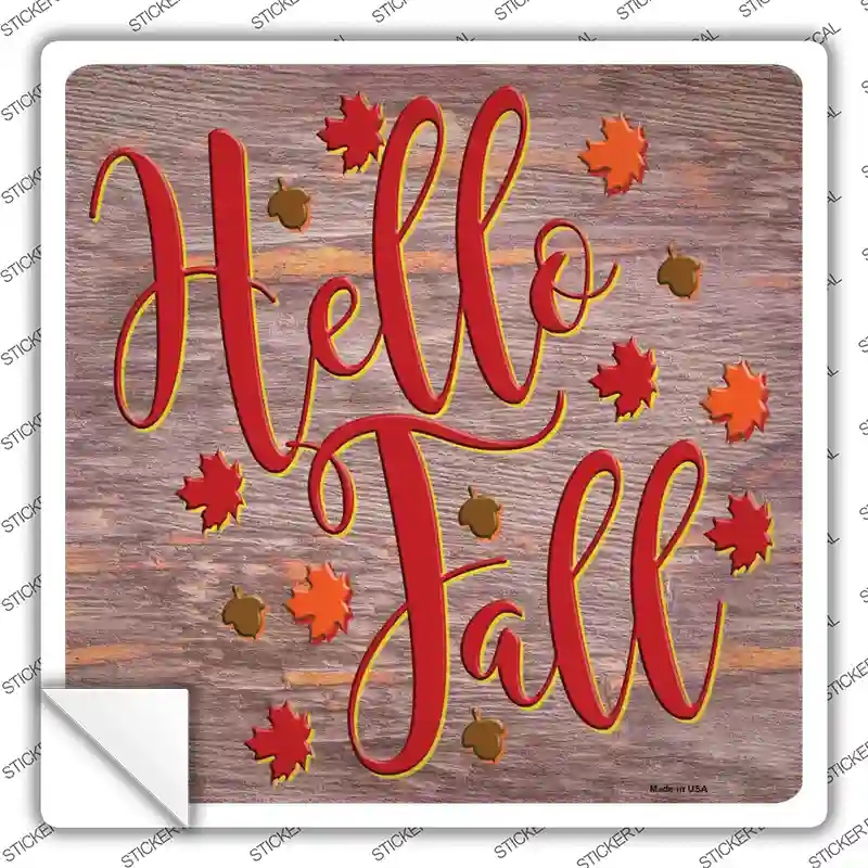 SQ-1340s-S Hello Fall Purple Novelty Square Sticker Decal - Small