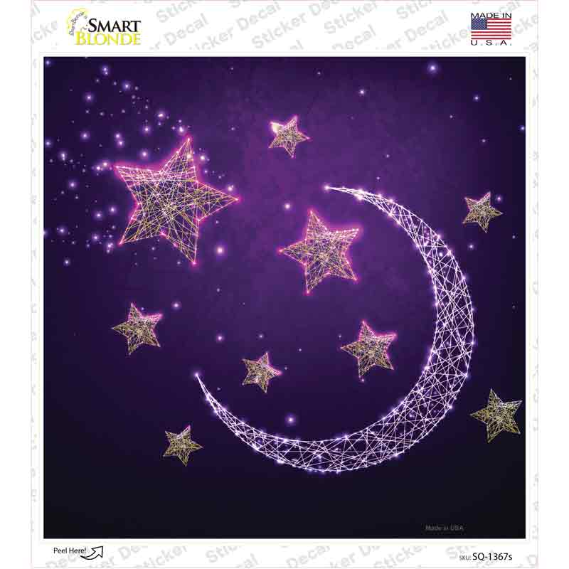 SQ-1367s-M Moon & Stars Novelty Square Sticker Decal - Medium