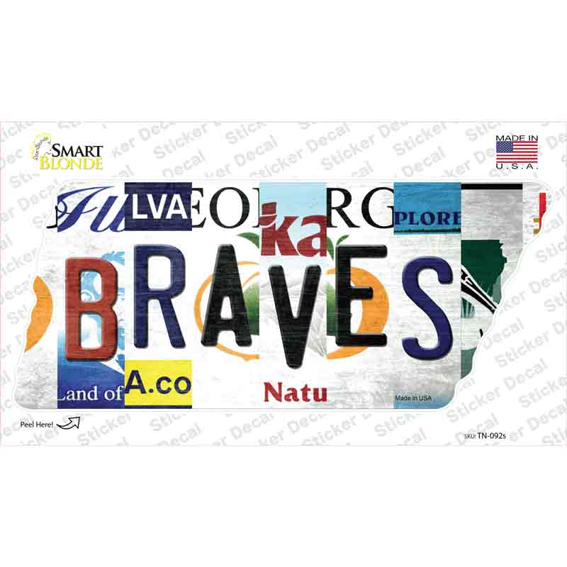 TN-092s-M Braves Strip Art Novelty Tennessee Shape Sticker Decal - Medium