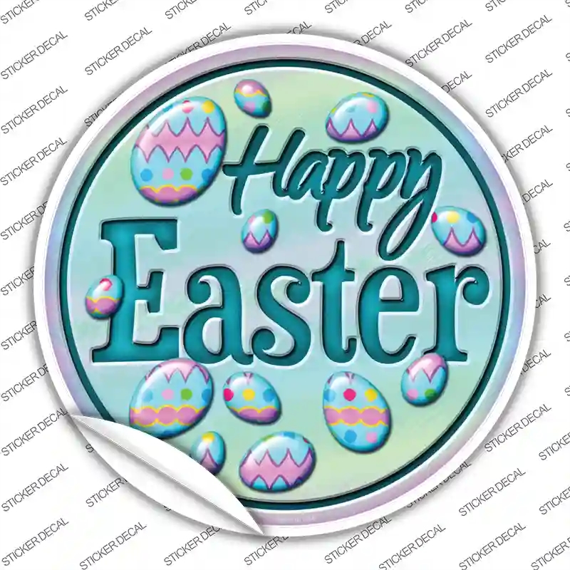 C-832s-L Happy Easter with Eggs Novelty Circle Sticker Decal - Large