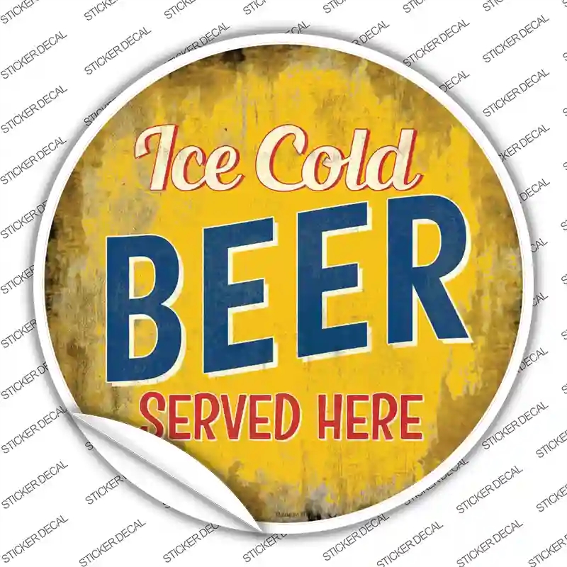 C-848s-S Ice Cold Beer Served Here Novelty Circle Sticker Decal - Small
