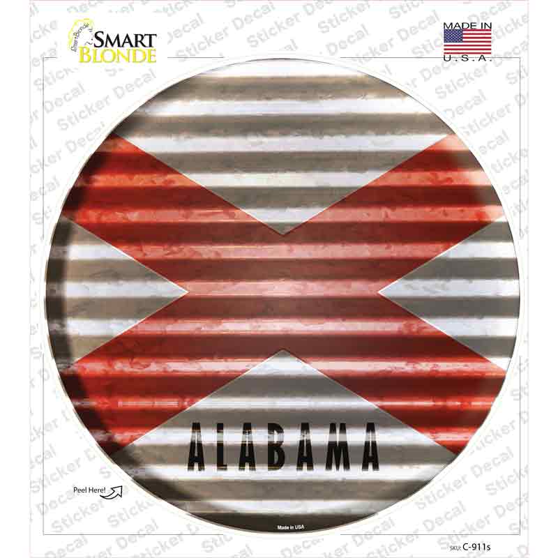C-911s-M Alabama Flag Corrugated Novelty Circle Sticker Decal - Medium