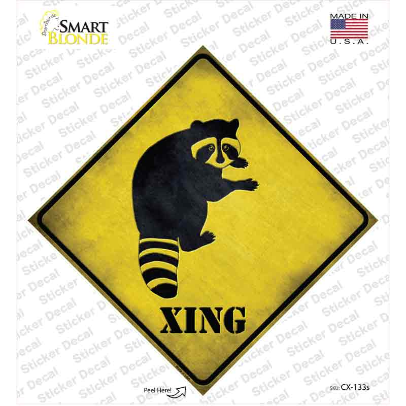 CX-133s-M Raccoon Xing Novelty Diamond Sticker Decal - Medium