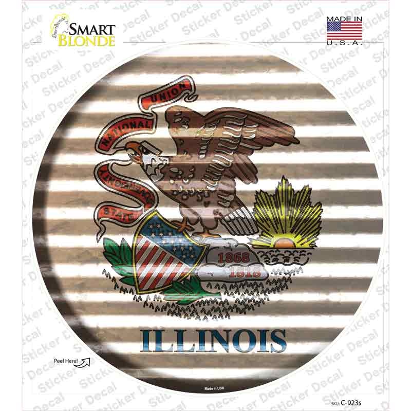 C-923s-M Illinois Flag Corrugated Novelty Circle Sticker Decal - Medium