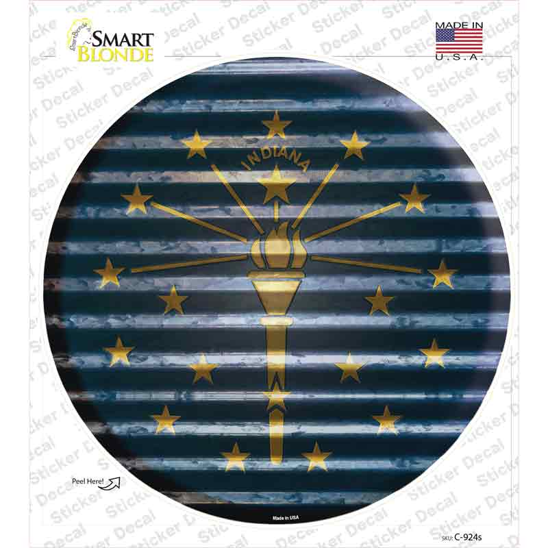 C-924s-M Indiana Flag Corrugated Novelty Circle Sticker Decal - Medium