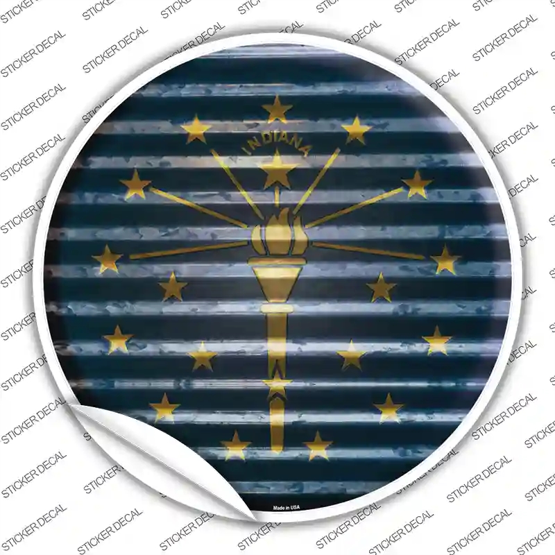 C-924s-S Indiana Flag Corrugated Novelty Circle Sticker Decal - Small