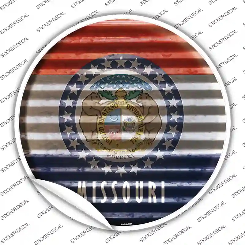 C-935s-S Missouri Flag Corrugated Novelty Circle Sticker Decal - Small