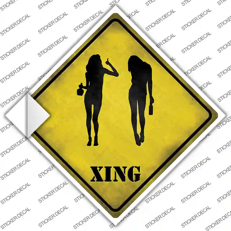 CX-221s-XL Drunk Women Xing Novelty Diamond Sticker Decal - Extra Large