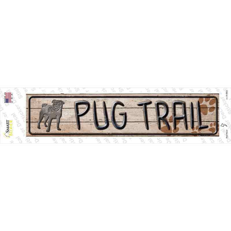 K-082s-M Pug Trail Novelty Narrow Sticker Decal - Medium