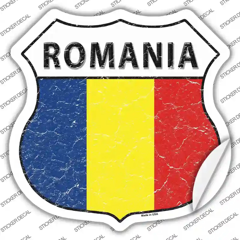 HS-376s-XL Romania Flag Novelty Highway Shield Sticker Decal - Extra Large