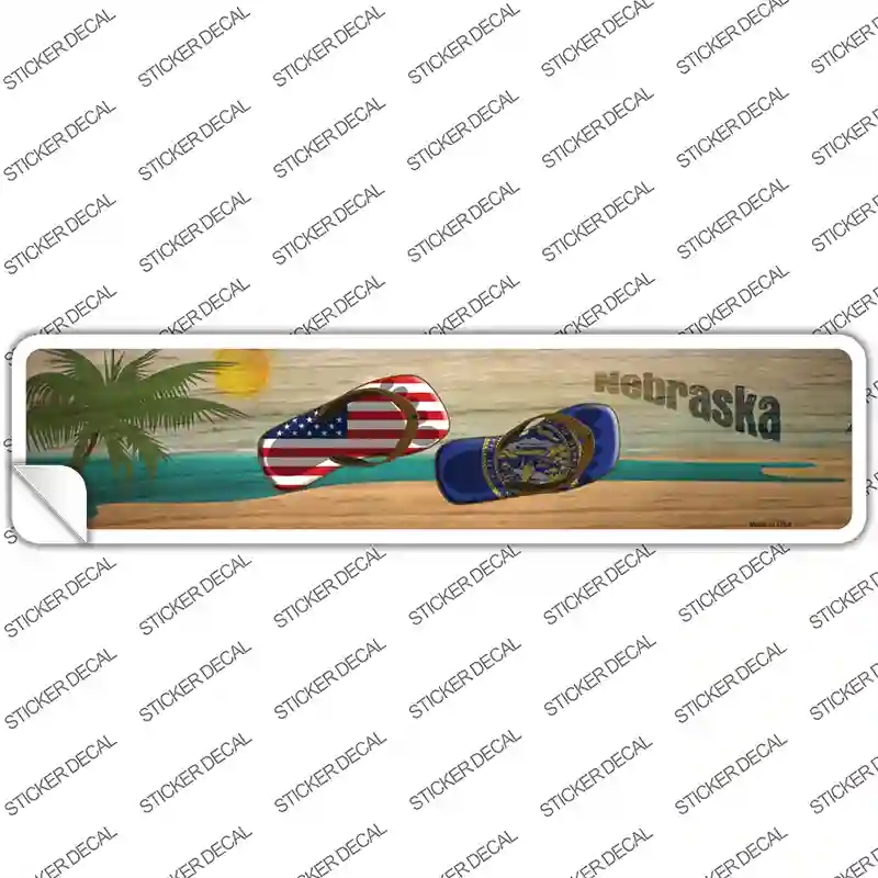 K-1500s-S Nebraska & US Flag Novelty Narrow Sticker Decal - Small