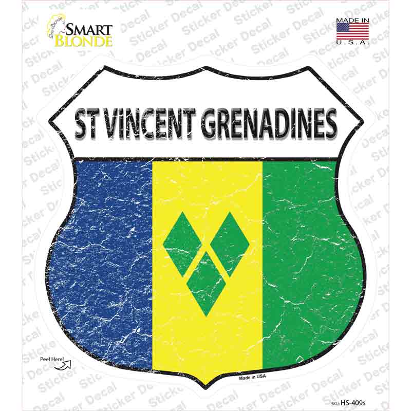 HS-409s-M St Vincent Grenadines Flag Novelty Highway Shield Sticker Decal - Medium