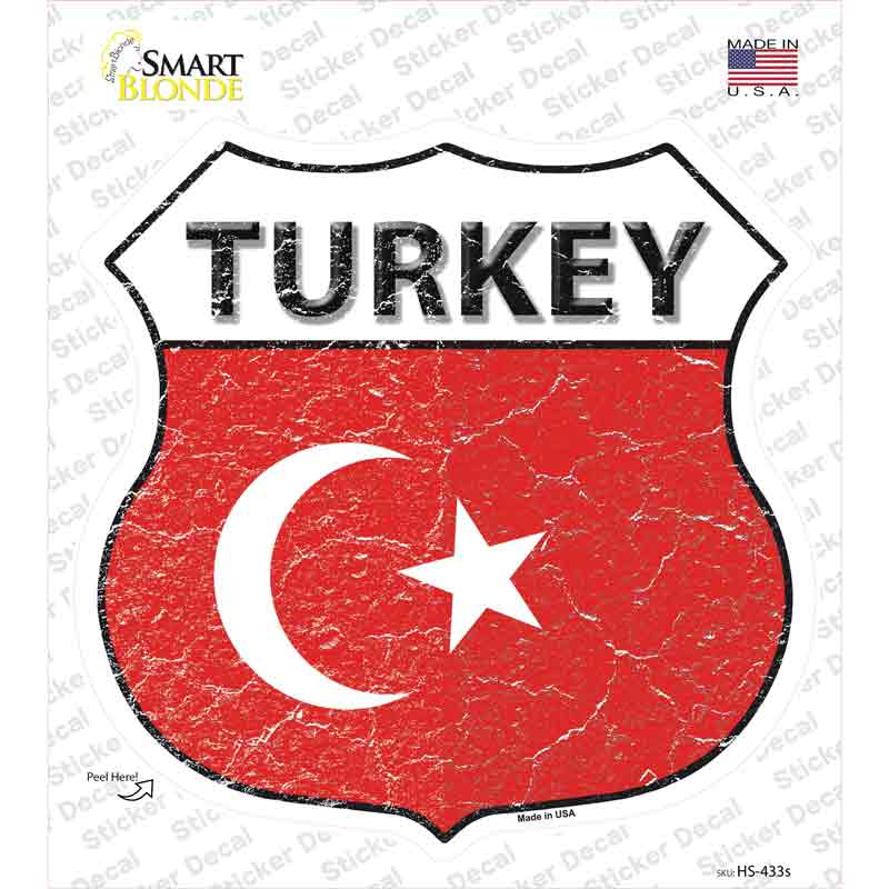 HS-433s-M Turkey Chain Flag Novelty Highway Shield Sticker Decal - Medium