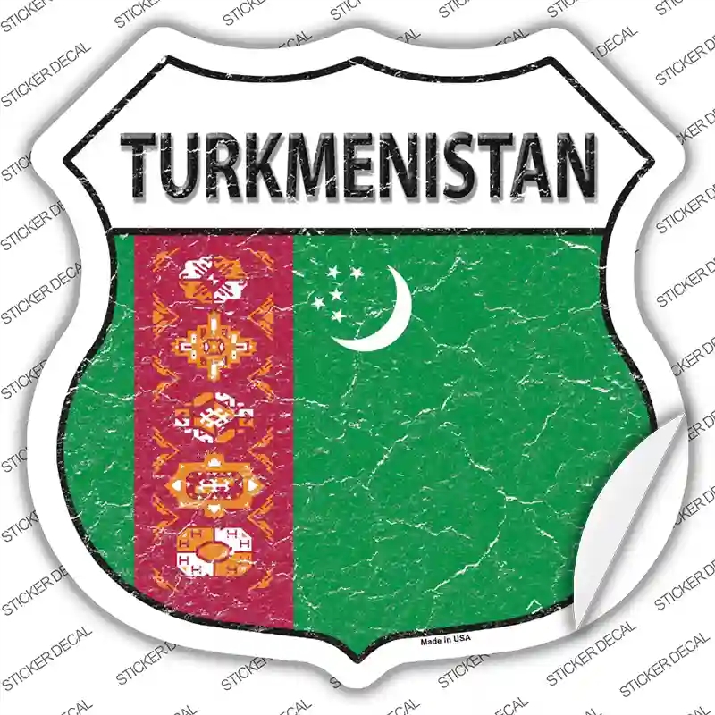 HS-434s-S Turkmenistan Flag Novelty Highway Shield Sticker Decal - Small