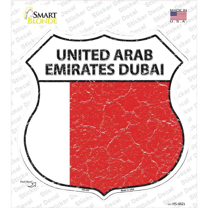 HS-442s-M United Arab Emirates Dubai Flag Novelty Highway Shield Sticker Decal - Medium