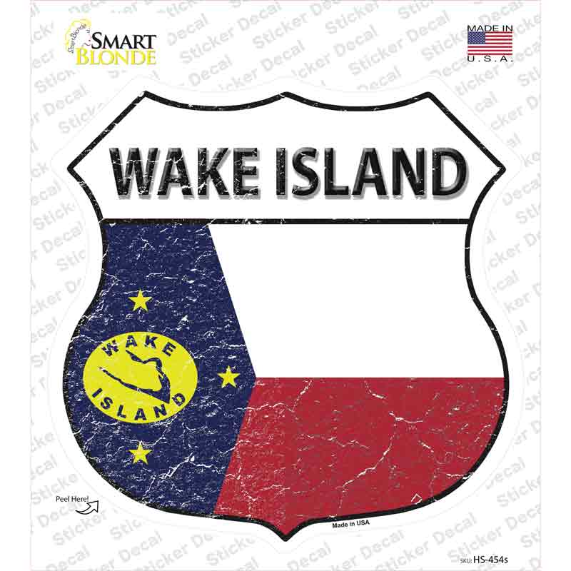 HS-454s-M Wake Island Flag Novelty Highway Shield Sticker Decal - Medium