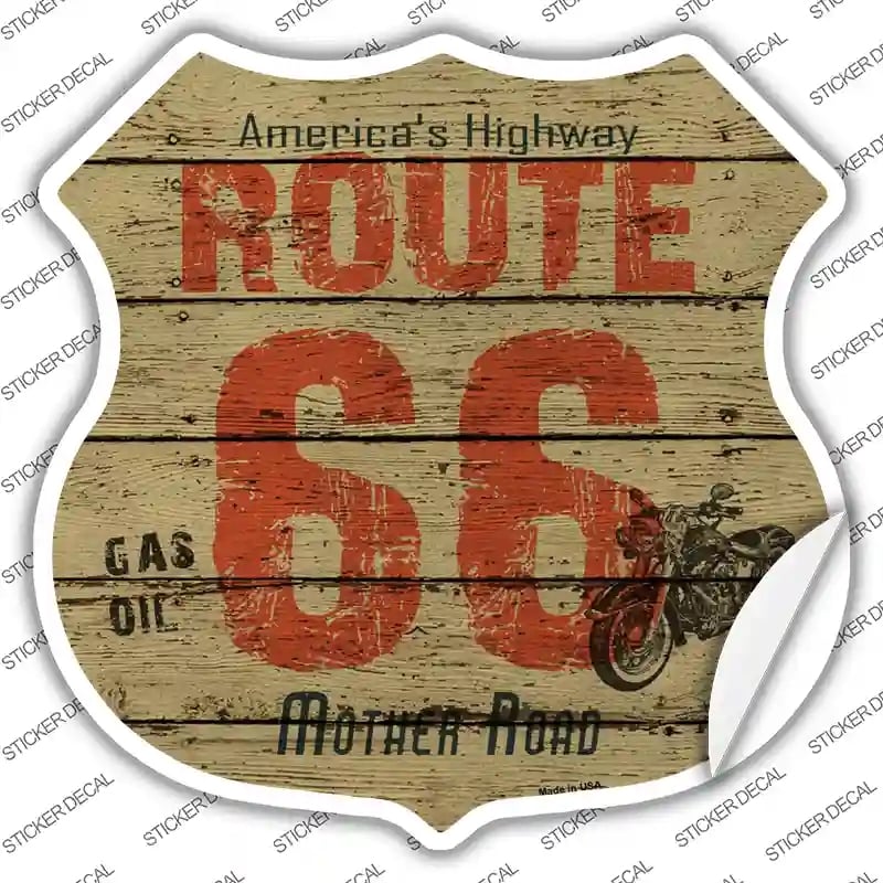 HS-468s-L Route 66 Wood Effect Novelty Highway Shield Sticker Decal - Large