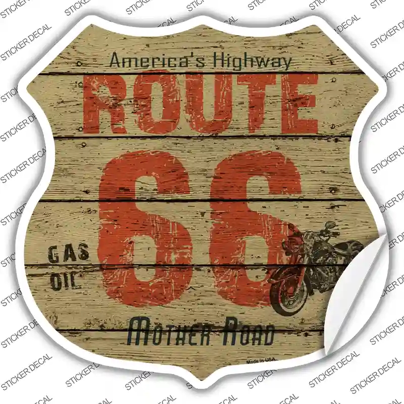 HS-468s-S Route 66 Wood Effect Novelty Highway Shield Sticker Decal - Small