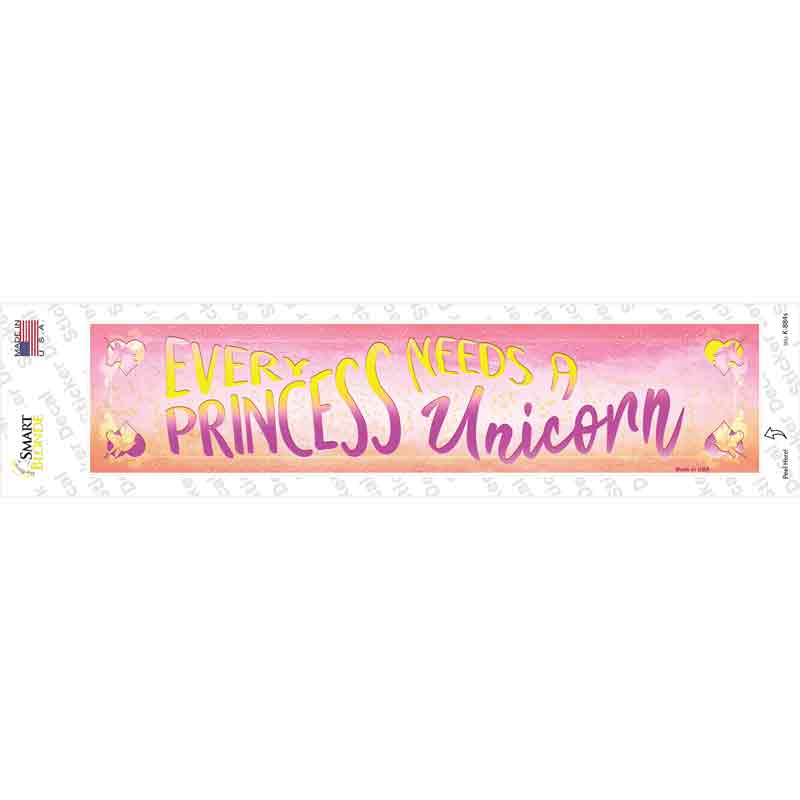 K-884s-M Princess Needs A Unicorn Novelty Narrow Sticker Decal - Medium