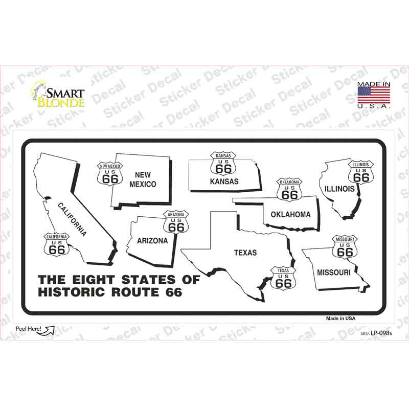 LP-098s-M Route 66 Historic States Novelty Sticker Decal - Medium