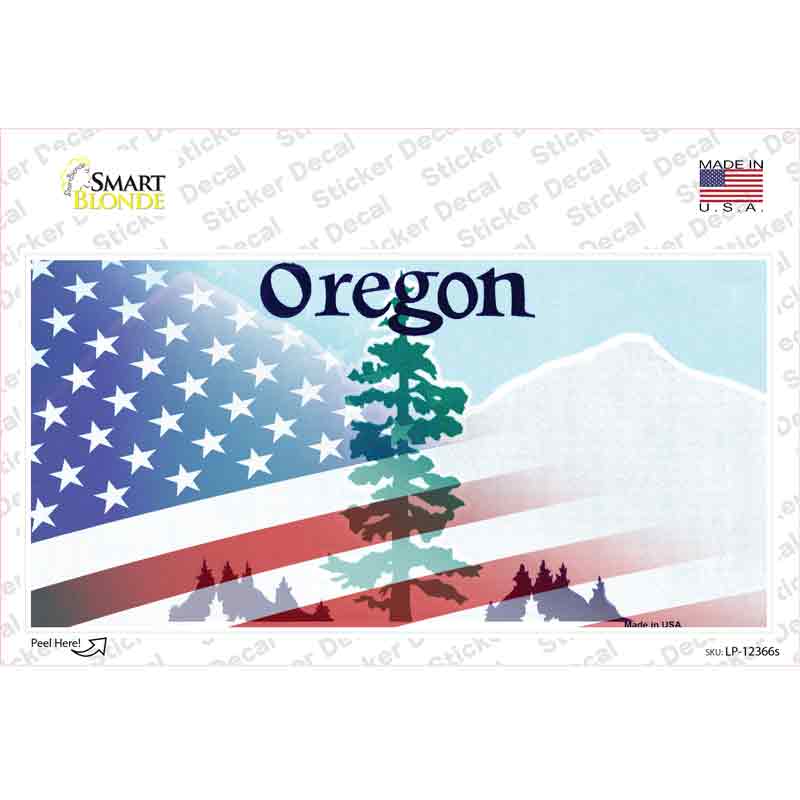 LP-12366s-M Oregon with American Flag Novelty Sticker Decal - Medium