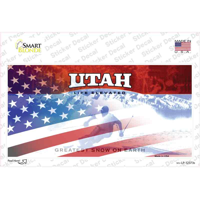 LP-12373s-M Utah with American Flag Novelty Sticker Decal - Medium